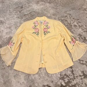 Butter Yellow Vintage Pink Floral Embroidered Jacket Kentucky Derby 10